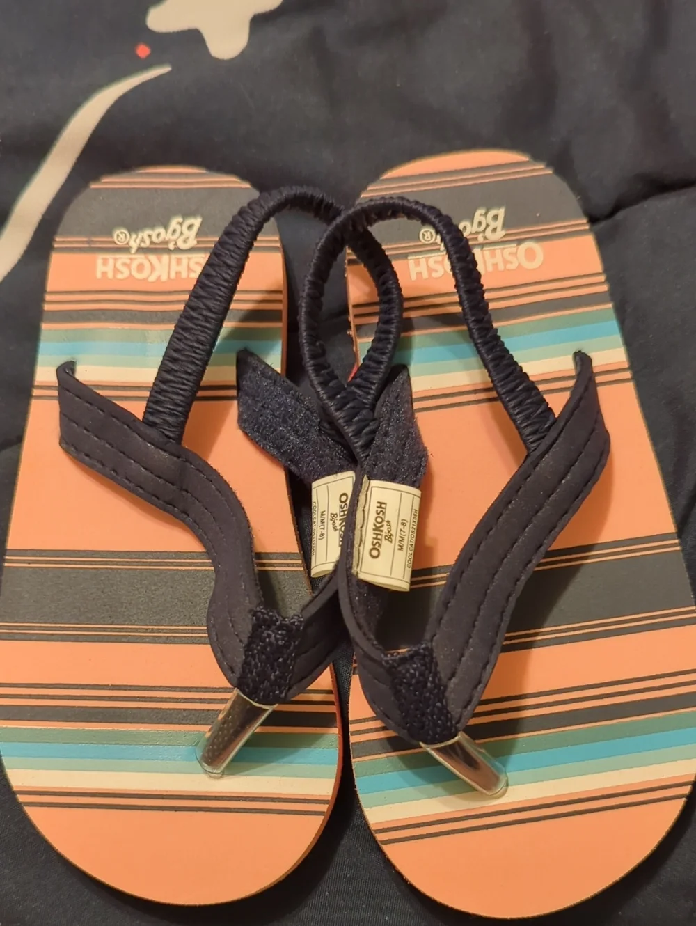 OshKosh Striped Coral & Teal Toddler Flip Flops